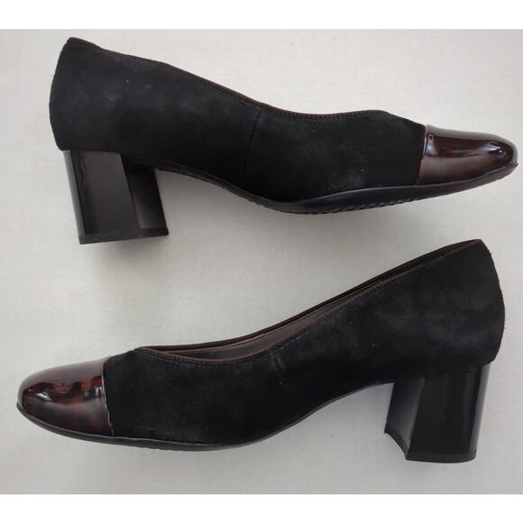 Ara Luftpolster Black Suede 2.25" Chunky Heel Pumps Tortoise Shell Toe Size 6.5 - Picture 8 of 8